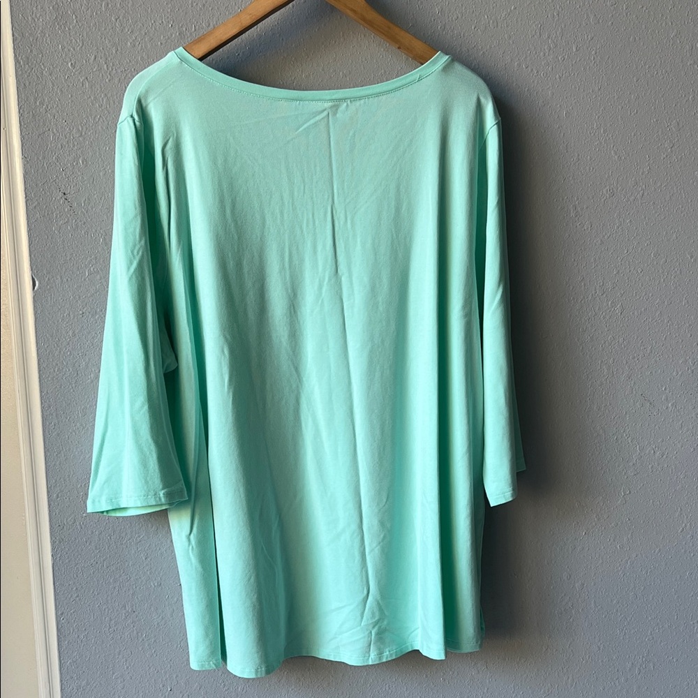 Belle by Kim Gravel Aqua V-Neck Long Sleeve Top - Picture 3 of 5